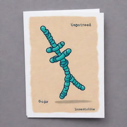 Design a cute, cartoon-style 'Corkscrew Confluence' card, an 'upcell' type. Imagine a delightfully creative cell dancing in elegant twists and turns, reflecting the graceful movements of a corkscrew-shaped spirochaetes bacteria.