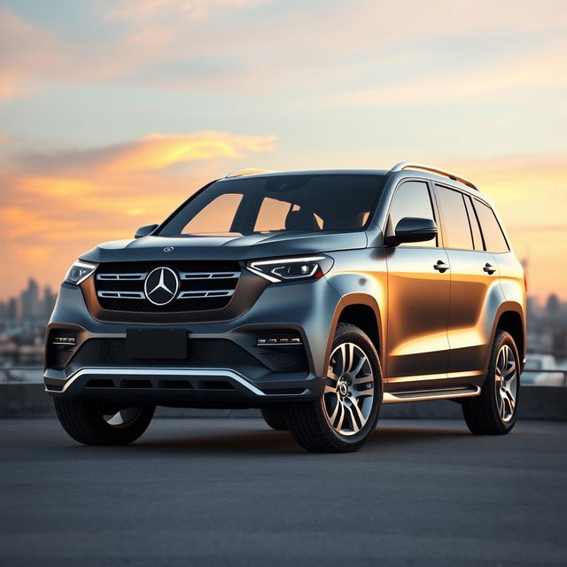 A modern SUV inspired by the 1984 Mercedes-Benz T200, showcasing a front end that mimics the classic design with a prominent grille and iconic headlights