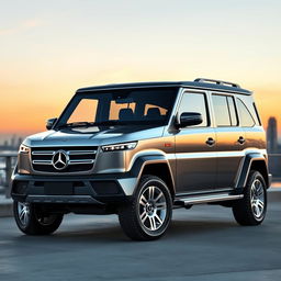 A modern SUV inspired by the 1984 Mercedes-Benz T200, showcasing a front end that mimics the classic design with a prominent grille and iconic headlights