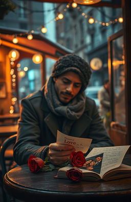 A deeply emotive scene depicting a nostalgic moment between two lovers in an urban setting, where one partner reminisces about the other