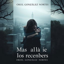 A serious and sad book cover for a novel titled 'Más allá de los recuerdos' by Oriol González Nortes