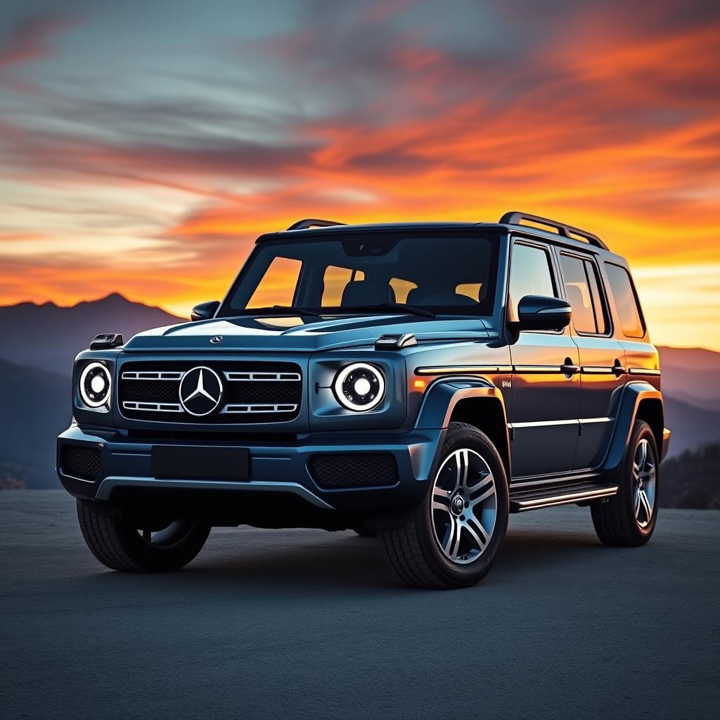 A modern SUV inspired by the 1984 Mercedes-Benz T200, featuring a front end that closely resembles the original with a bold, rectangular grille and classic round headlights