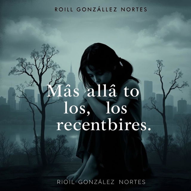 A somber and serious book cover for a novel titled 'Más allá de los recuerdos' by Oriol González Nortes