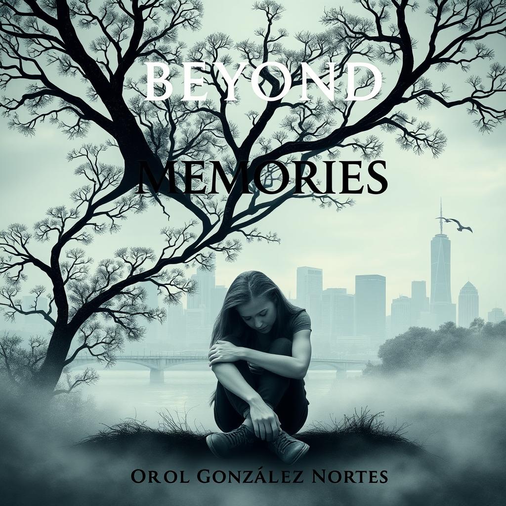 A serious and sad book cover for a novel titled 'Beyond Memories' by Oriol González Nortes