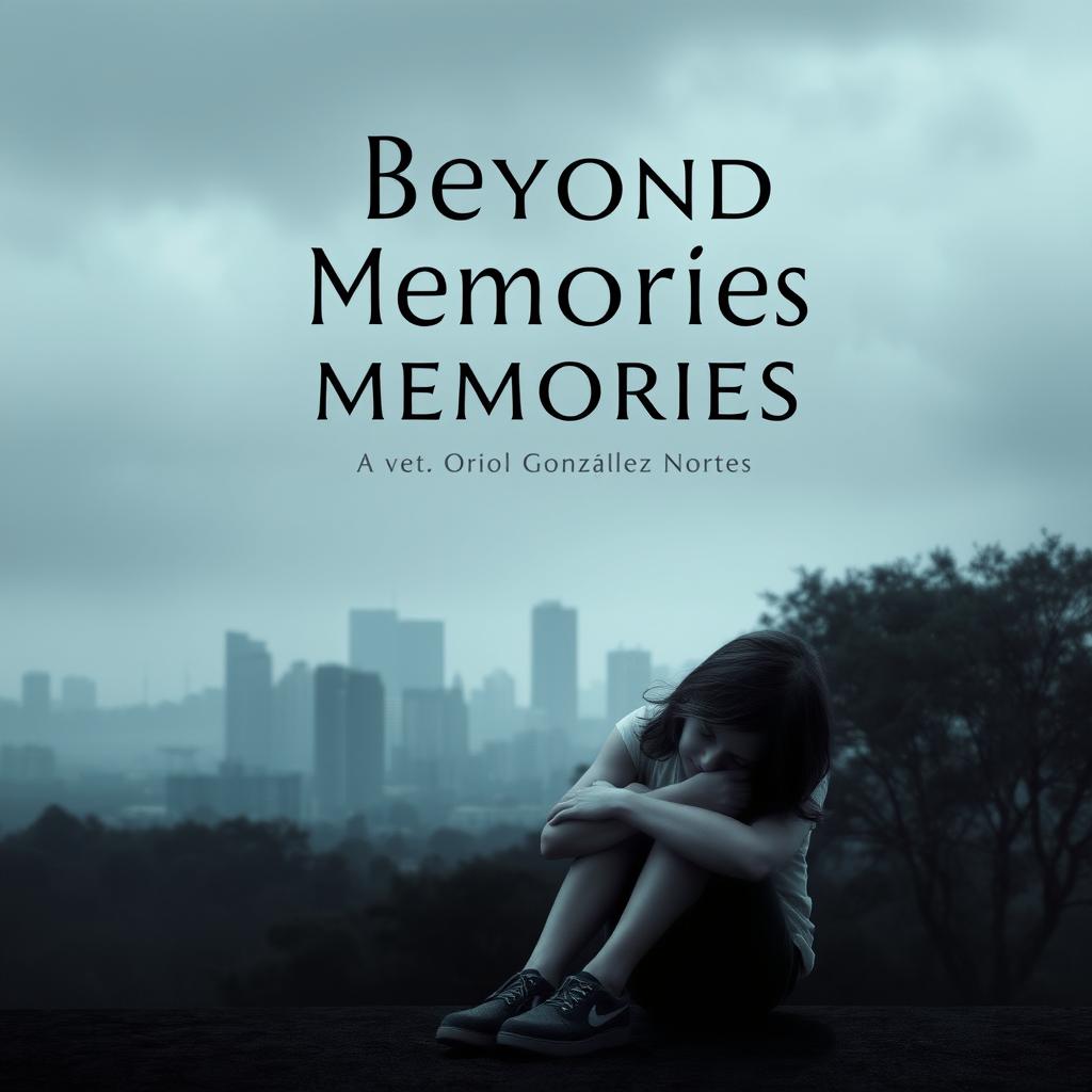 A serious and sad book cover for a novel titled 'Beyond Memories' by Oriol González Nortes