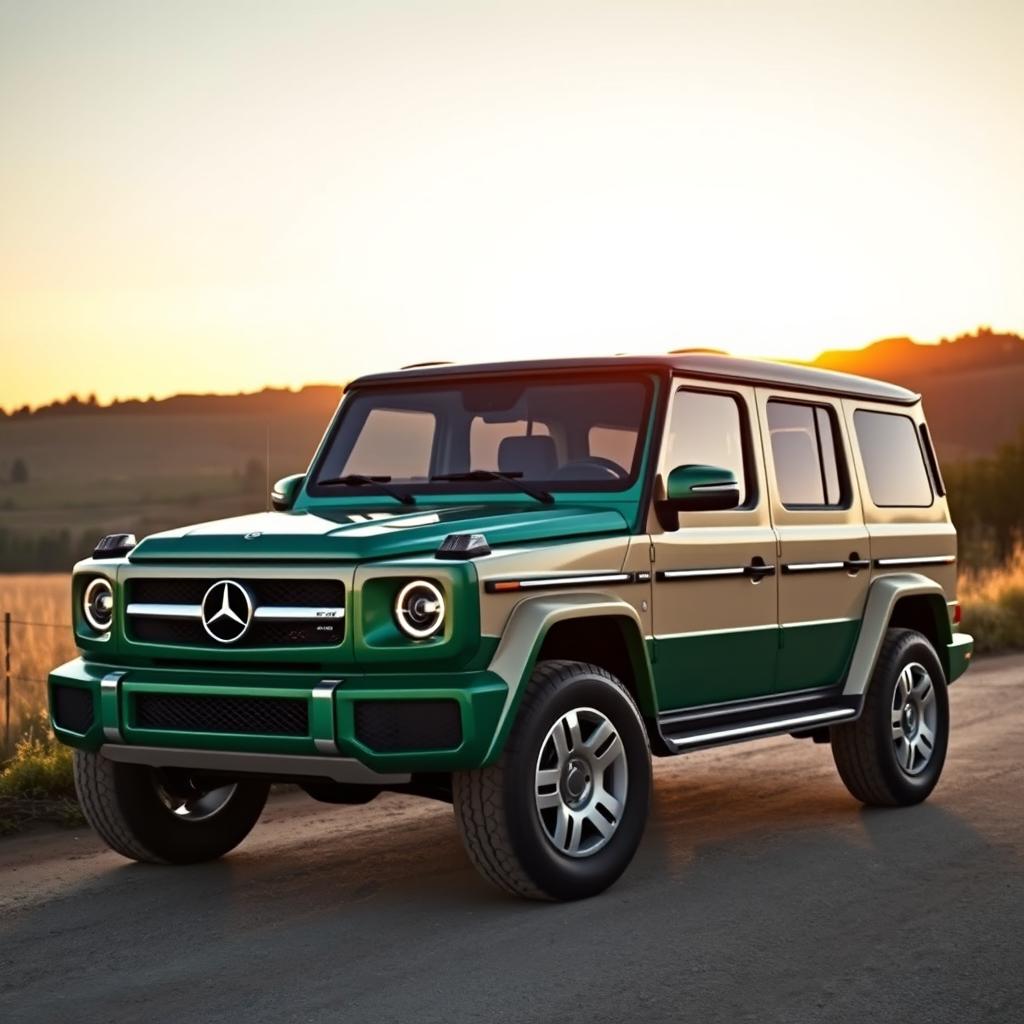 A modern SUV inspired by the 1984 Mercedes-Benz T200, featuring a front end that mirrors the original design with a prominent grille and classic round headlights