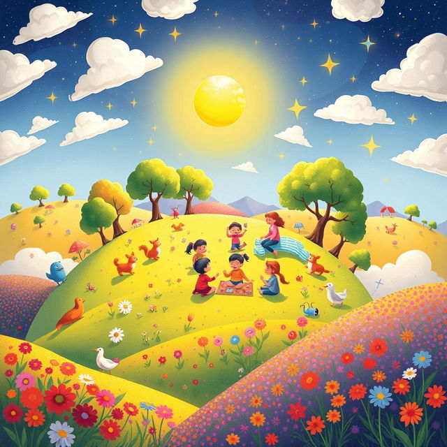 An enchanting and heartwarming illustration titled "Family is a Planet of Happiness" that creatively depicts a vibrant planet symbolizing the joy and love found within a family