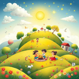 An enchanting and heartwarming illustration titled "Family is a Planet of Happiness" that creatively depicts a vibrant planet symbolizing the joy and love found within a family