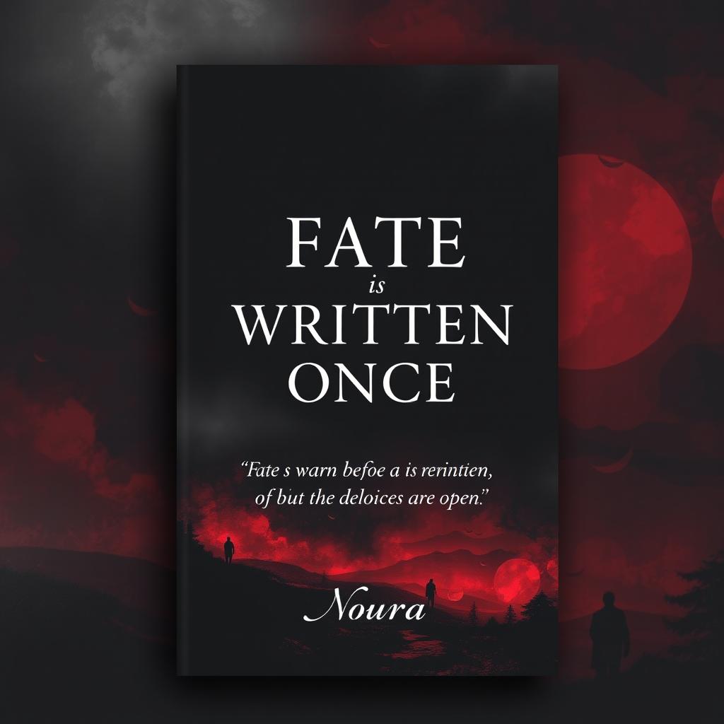 A visually striking book cover titled 'Fate is Written Once', prominently displayed in an elegant, bold font at the center