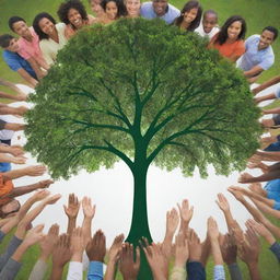 A high-definition image focusing on unity in diversity for environmental protection. Feature diverse, modern-stylized individuals united in environmental actions like tree planting. The vibrant, lush green backdrop underlines the urgency of collective responsibility, inspiring the impact of united efforts on a sustainable future.