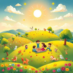 An enchanting and heartwarming illustration titled "Family is a Planet of Happiness" that creatively depicts a vibrant planet symbolizing the joy and love found within a family