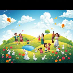 A vibrant and heartwarming artwork titled "Parents with Children is a Planet of Happiness" depicting a joyful scene on a colorful planet symbolizing the love and joy of family