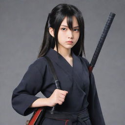 A teenage girl anime character in Japanese style, clad in stealthy attire, carrying assassin tools. Her serious expression hints at her dangerous specialization in assassination.