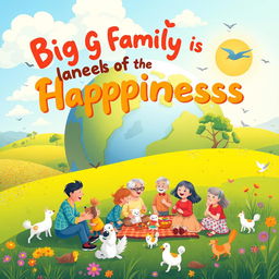 A delightful and uplifting illustration titled "Big Family is a Planet of Happiness" showcasing a lively and colorful planet symbolizing the joy of a large family unit