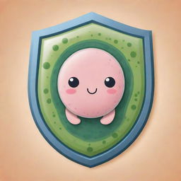 Design a cute 'Eukarshield' card, an 'upcell' type. Illustrate an adorable cell with a face enveloped in a protective membrane shield, reflecting the resilience of a eukaryotic cell. The shield should visually convey imperviousness to destruction.