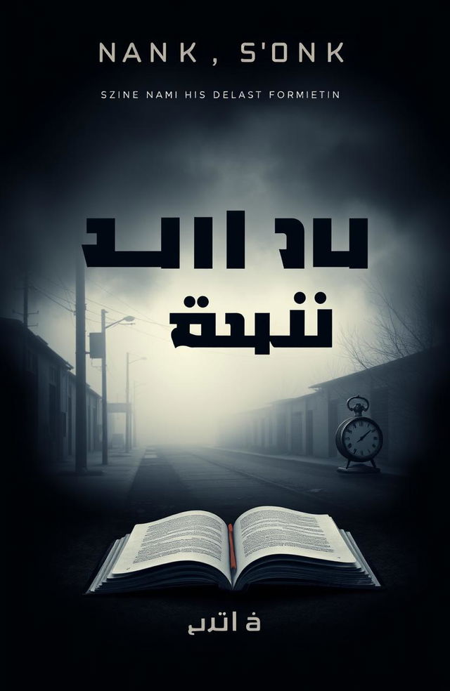 A book cover design titled "السجل الأخير للغياب" in large, attractive font placed prominently in the center, using a dark color like deep black or navy blue