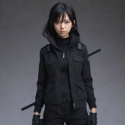 A Japanese anime-style teenage girl character. Skilled in assassination, she's clad in dark, stealthy clothing with specialized tools for her covert operations, reflecting her dangerous nature.