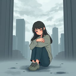 A cover illustration featuring a teenage girl sitting on the ground, hugging her knees