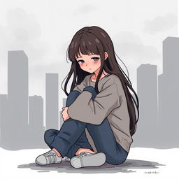 A cover illustration featuring a teenage girl sitting on the ground, hugging her knees