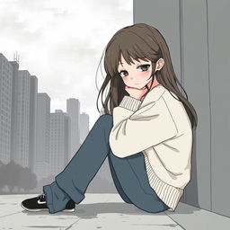 A cover illustration featuring a teenage girl sitting on the ground, hugging her knees