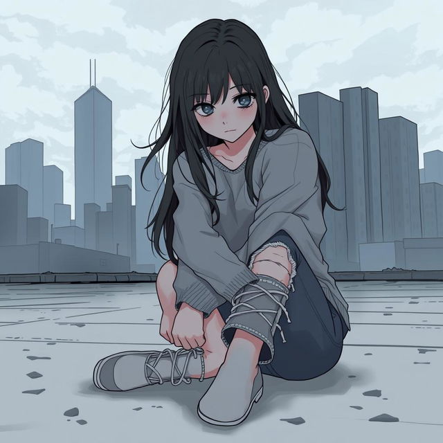 A mature cover illustration featuring a teenage girl sitting on the ground, hugging her knees with a contemplative look