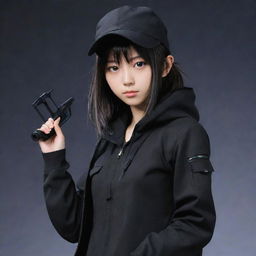 A Japanese anime-style teenage girl character. Skilled in assassination, she's clad in dark, stealthy clothing with specialized tools for her covert operations, reflecting her dangerous nature.