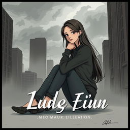 A mature cover illustration featuring a young woman sitting on the ground, hugging her knees with a contemplative look