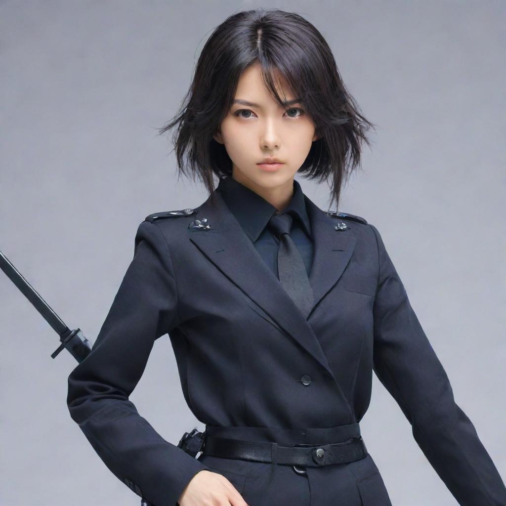 A Japanese anime-style girl character, expert in assassination. Dressed in a subtle, stealthy outfit equipped with hidden weapons, her focused expression reveals her lethal profession.