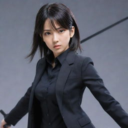 A Japanese anime-style girl character, expert in assassination. Dressed in a subtle, stealthy outfit equipped with hidden weapons, her focused expression reveals her lethal profession.