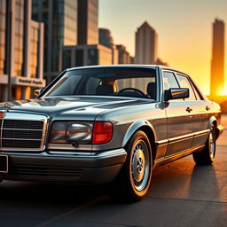 A sleek, modern reinterpretation of the 1984 Mercedes 1000 SEL, featuring an elegant silhouette redesigned for contemporary aesthetics