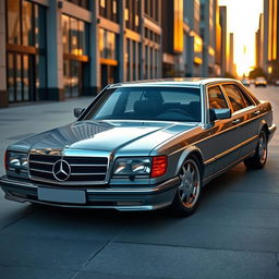 A sleek, modern reinterpretation of the 1984 Mercedes 1000 SEL, featuring an elegant silhouette redesigned for contemporary aesthetics