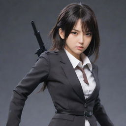 A Japanese anime-style girl character, expert in assassination. Dressed in a subtle, stealthy outfit equipped with hidden weapons, her focused expression reveals her lethal profession.