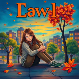 A vibrant and realistic book cover featuring a teenage girl with long flowing hair sitting on the floor, hugging her knees tightly