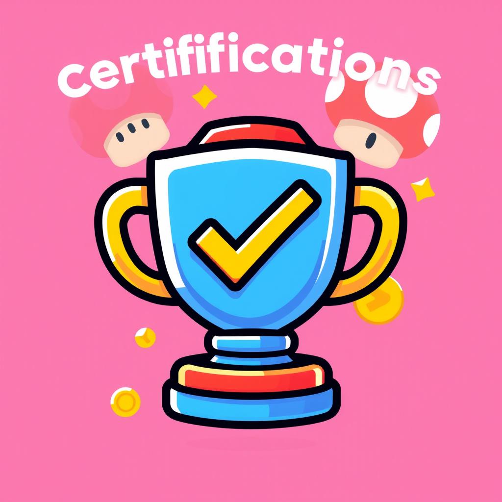 A vibrant and engaging icon representing 'certifications' featuring a Mario Bros theme