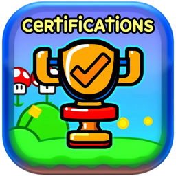 A vibrant and engaging icon representing 'certifications' featuring a Mario Bros theme