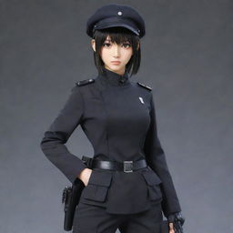 A girl anime character in the Japanese style, who is an expert in assassination. Fully outfitted in stealthy attire with concealed weapons, her serious gaze conveys the inherent danger of her occupation.