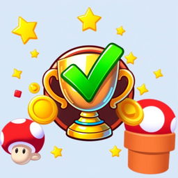 An energetic and colorful icon representing 'certifications' inspired by the Mario Bros universe