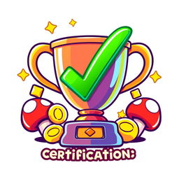 An energetic and colorful icon representing 'certifications' inspired by the Mario Bros universe