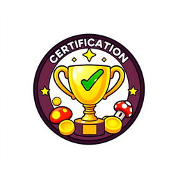 A circular icon for 'certifications' designed in the style of the Mario Bros universe, set against a clean white background