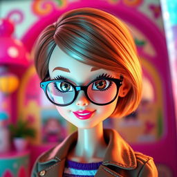 A stylish Barbie doll-inspired character with a cute face and short light brown hair