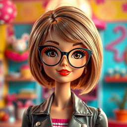 A stylish Barbie doll-inspired character with a cute face and short light brown hair