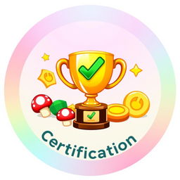 A circular icon representing 'certifications' inspired by the Mario Bros universe