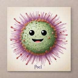 Create a charming 'Prokaryotic Mimicry' card, an 'upcell' type. Draw a delightful cell with a face demonstrating prokaryotic characteristics. The design should embody adaptability and resistance, indicatively making the cell immune to one destruction effect per turn.