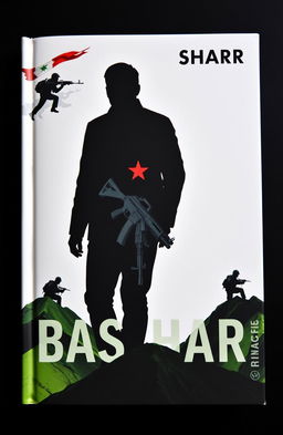 A book cover featuring a silhouette of a man representing Bashar, standing in the center of the cover, predominantly dark