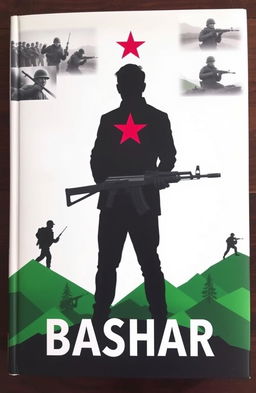 A book cover featuring a silhouette of a man representing Bashar, standing in the center of the cover, predominantly dark