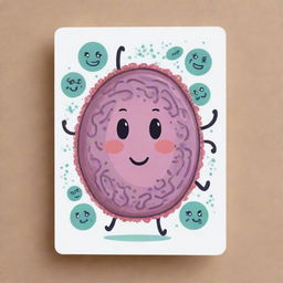 Design an endearing 'Prokaryotic Mimicry' card, an 'upcell' type. Illustrate a cute cell with a face embodying features of unicellular organisms. The cell should appear adaptable and resilient, visualizing immunity to one destruction effect per turn.