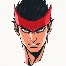 An artistic rendering of the character Honda from Street Fighter, emphasizing a stylized face with a striking color palette of black and red