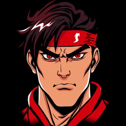 An artistic rendering of the character Honda from Street Fighter, emphasizing a stylized face with a striking color palette of black and red