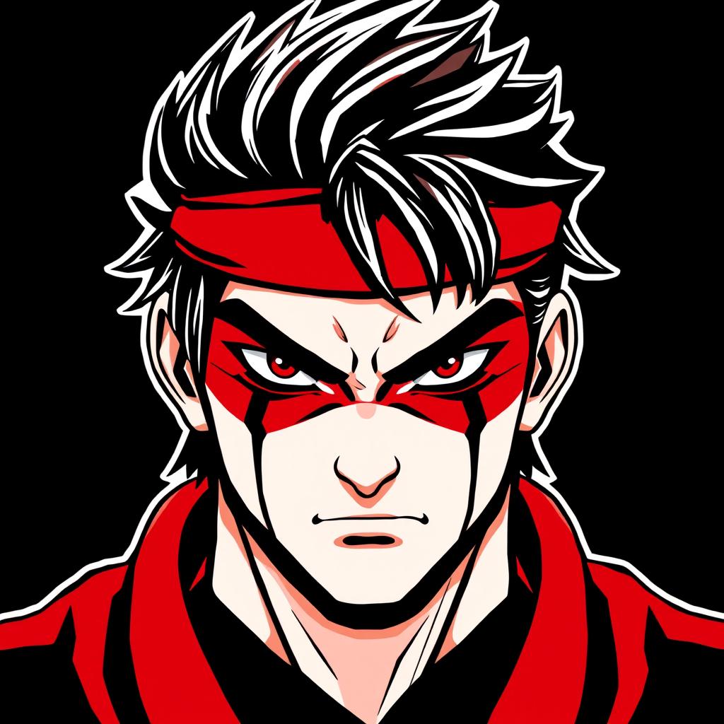 An artistic rendering of the character Honda from Street Fighter, emphasizing a stylized face with a striking color palette of black and red