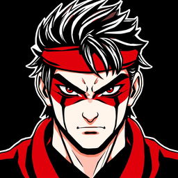 An artistic rendering of the character Honda from Street Fighter, emphasizing a stylized face with a striking color palette of black and red